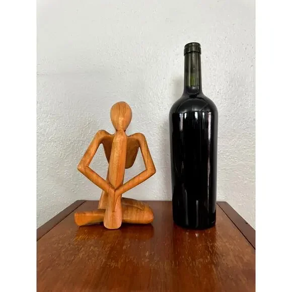 Vintage Hand-Carved Wooden Meditating Figure, Seated Pose